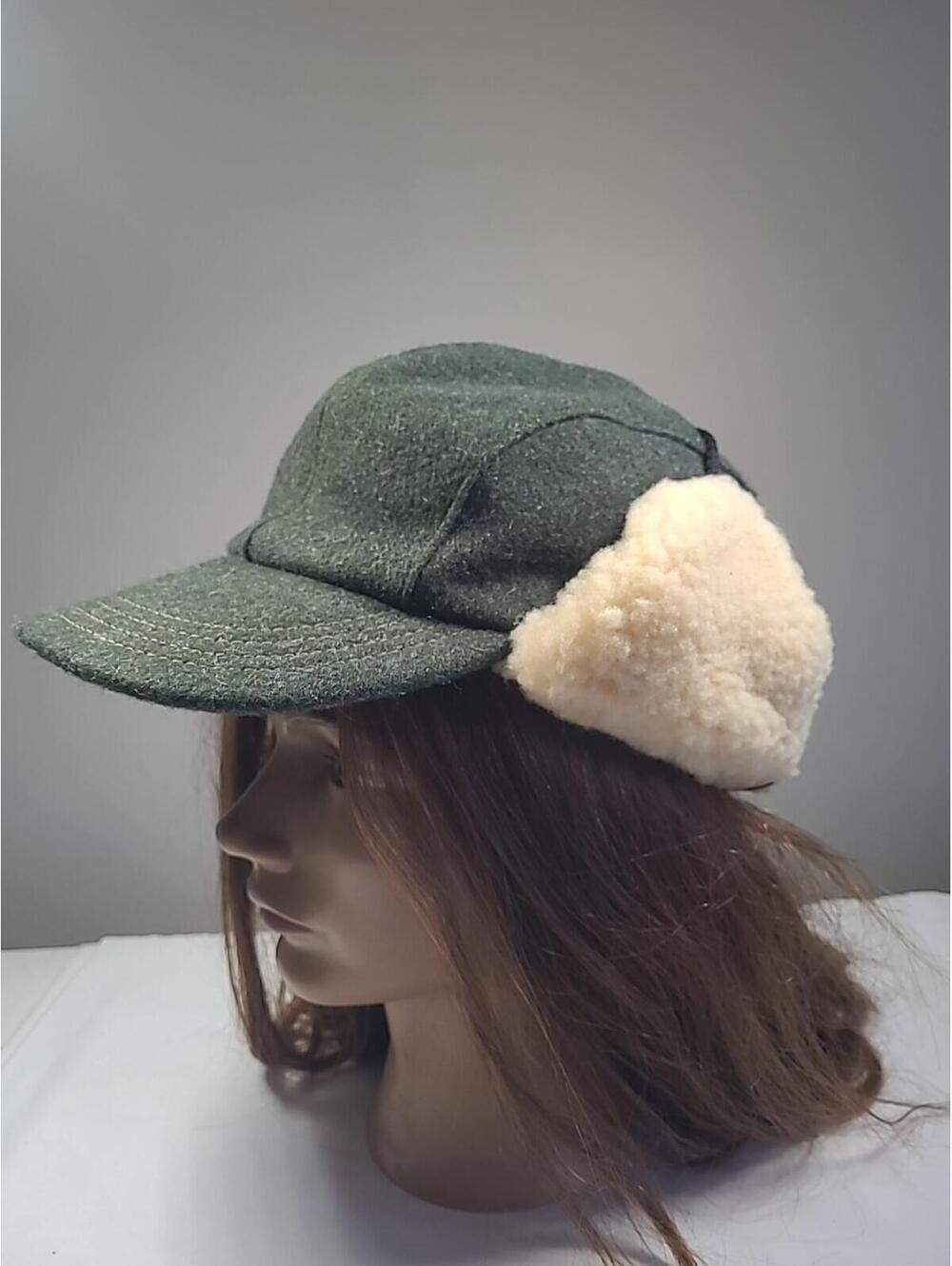 Filson Double Mackinaw Wool Shearling Trapper Hat Cap M Green USA